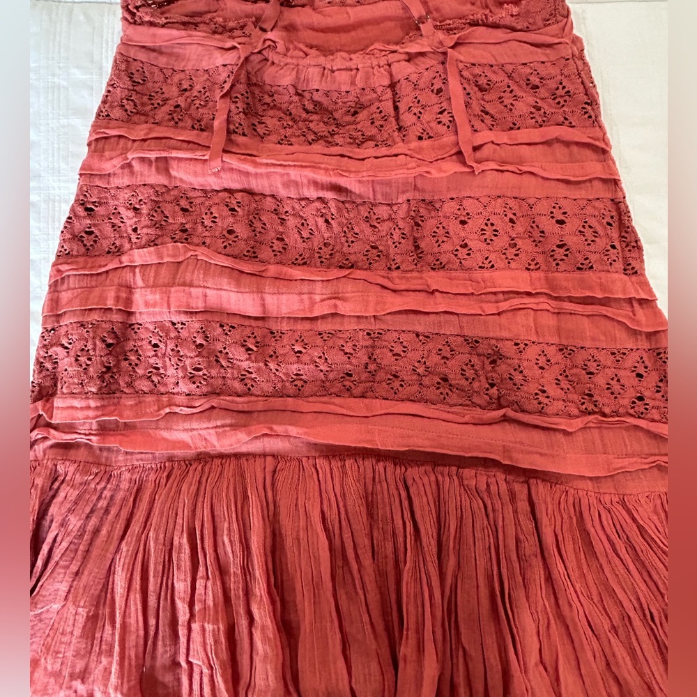 Free People One Flowy lace dress thin strap size M pink red boho - Picture 5 of 5